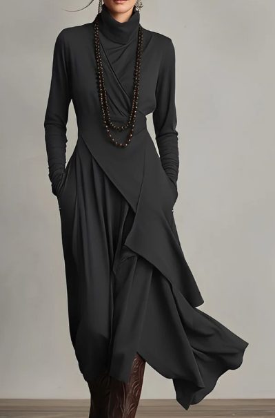 Elara Patchwork Turtleneck Dress – Effortless Style for Every Season
