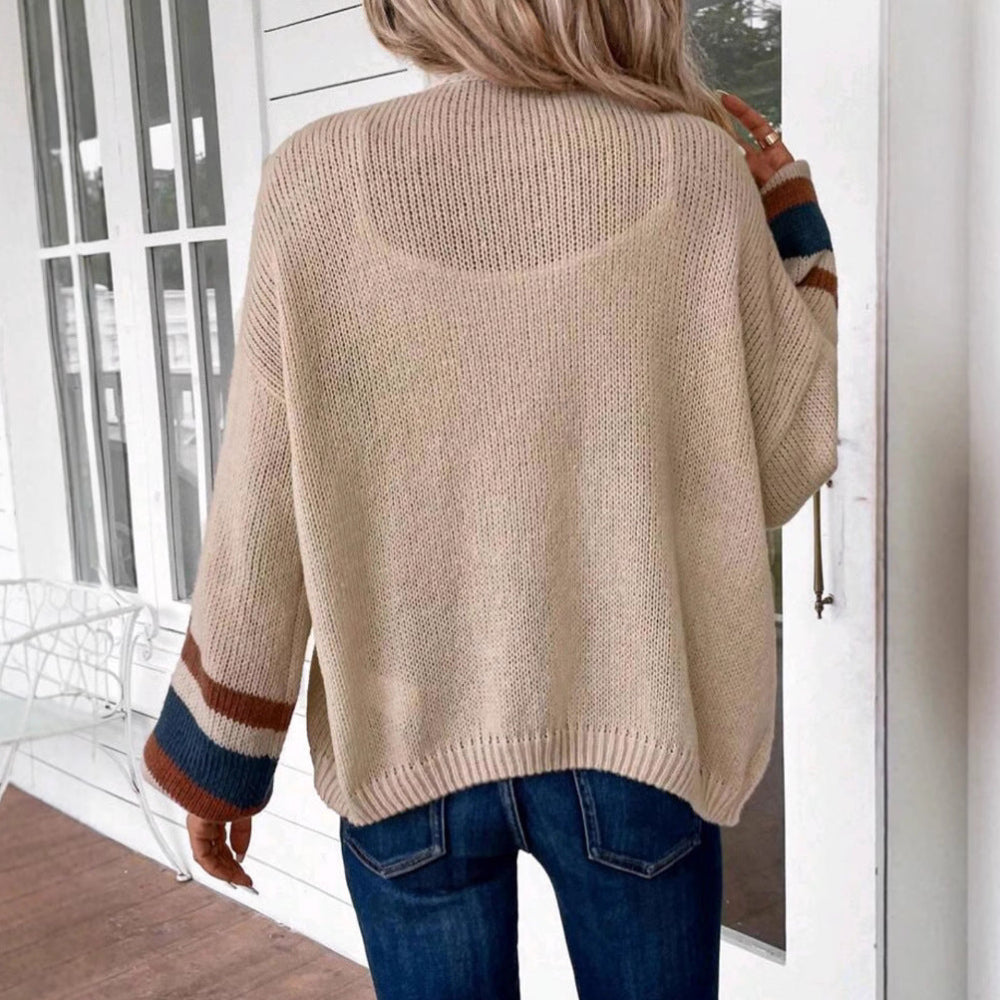 Mona | Comfy Open Front Striped Lantern Sleeve Cardigan