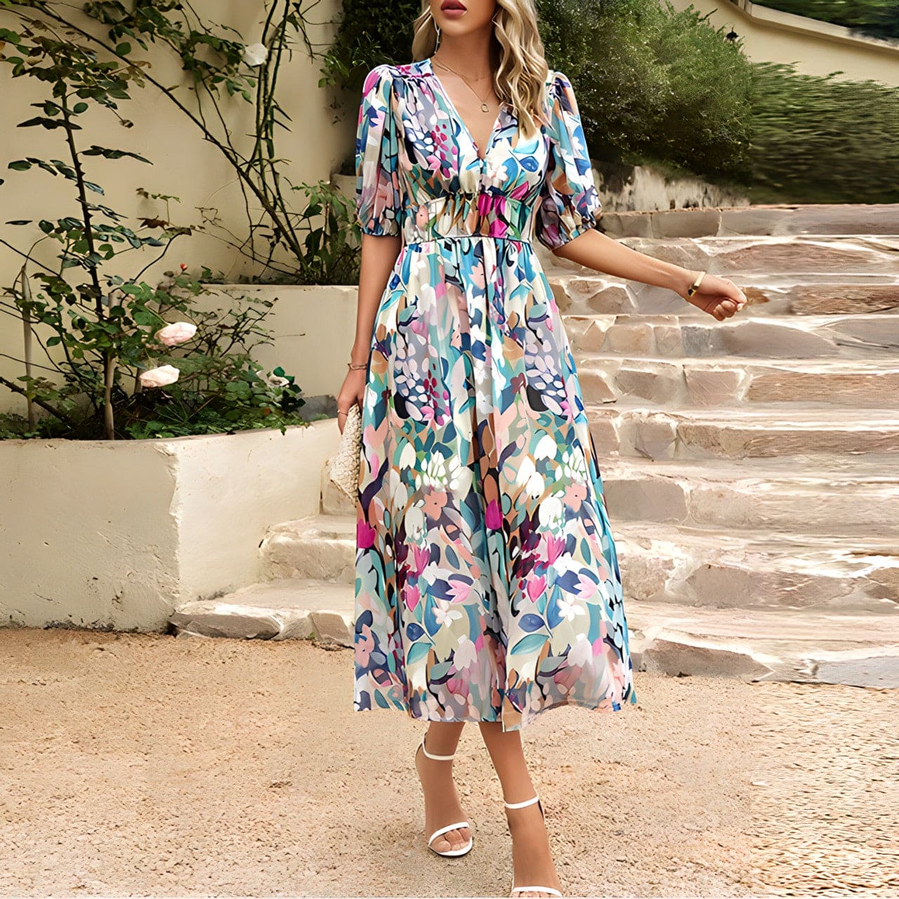 Violetta™ Casual V-neck Printed Dress