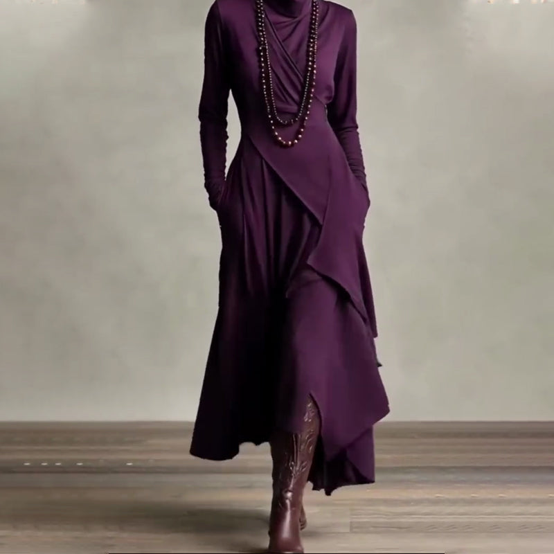 Elara Patchwork Turtleneck Dress – Effortless Style for Every Season