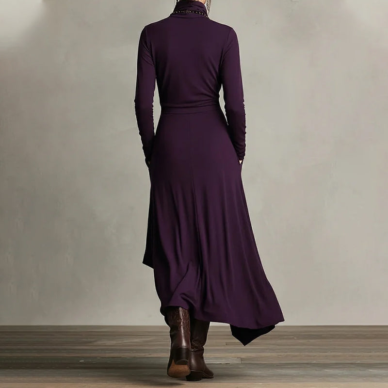 Elara Patchwork Turtleneck Dress – Effortless Style for Every Season