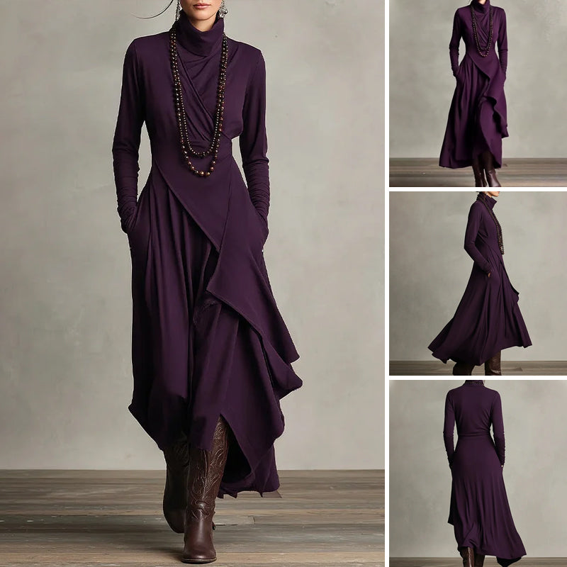 Elara Patchwork Turtleneck Dress – Effortless Style for Every Season