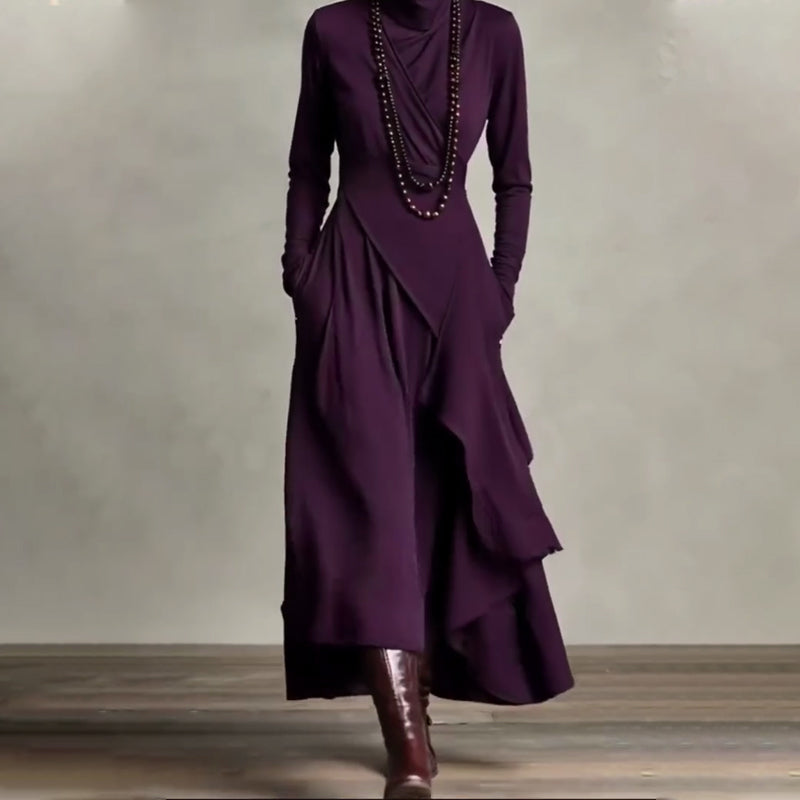 Elara Patchwork Turtleneck Dress – Effortless Style for Every Season