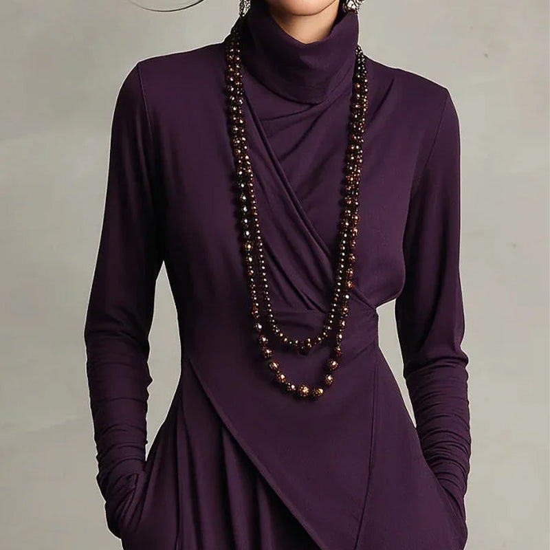 Elara Patchwork Turtleneck Dress – Effortless Style for Every Season