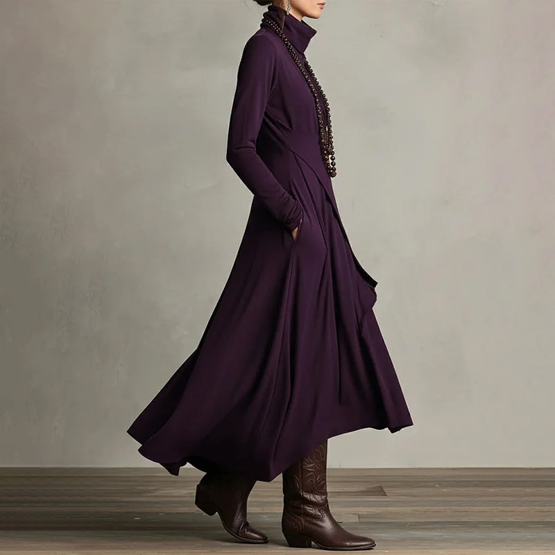 Elara Patchwork Turtleneck Dress – Effortless Style for Every Season