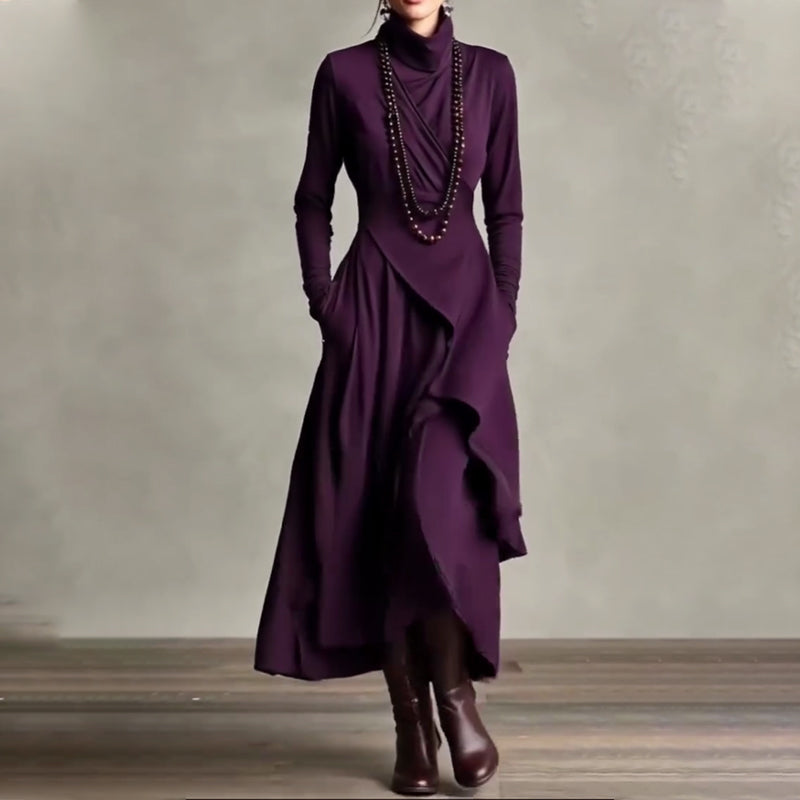 Elara Patchwork Turtleneck Dress – Effortless Style for Every Season