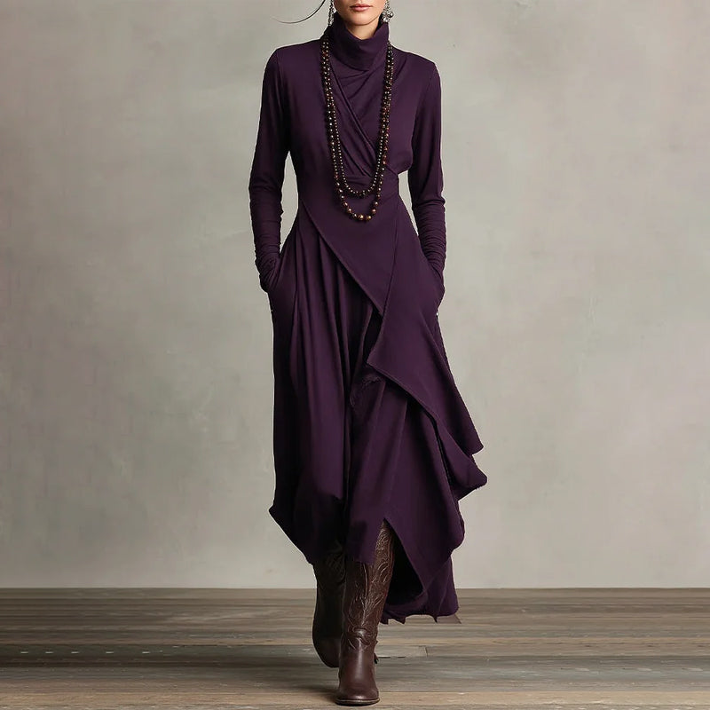 Elara Patchwork Turtleneck Dress – Effortless Style for Every Season