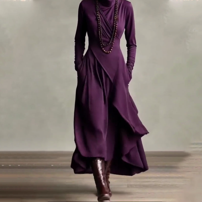 Elara Patchwork Turtleneck Dress – Effortless Style for Every Season