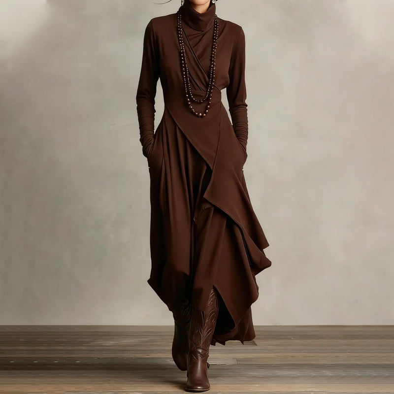 Elara Patchwork Turtleneck Dress – Effortless Style for Every Season
